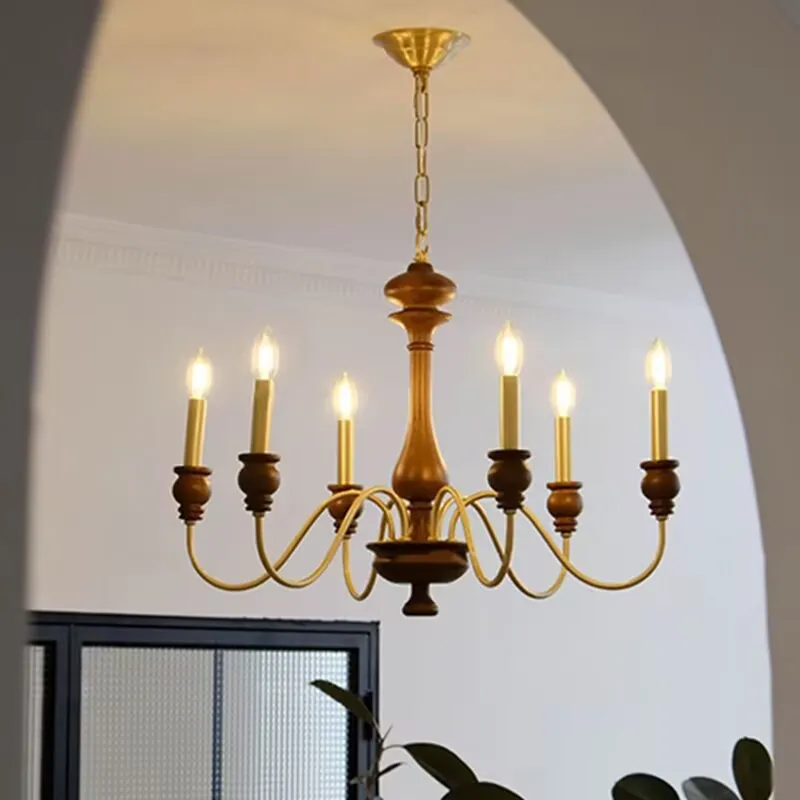 

Люстра из медной свечи в стиле ретро для гостиной, основной декоративный светильник в зале, светильник для лестницы виллы во французском стиле