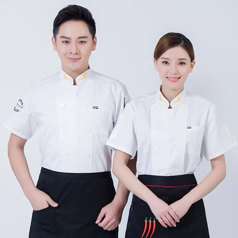 Short-Sleeved Hotel Chef Jacket Male Cook Summer Uniform Restaurant Catering Bakery Coffee Shop Waiter Antifouling Shirt