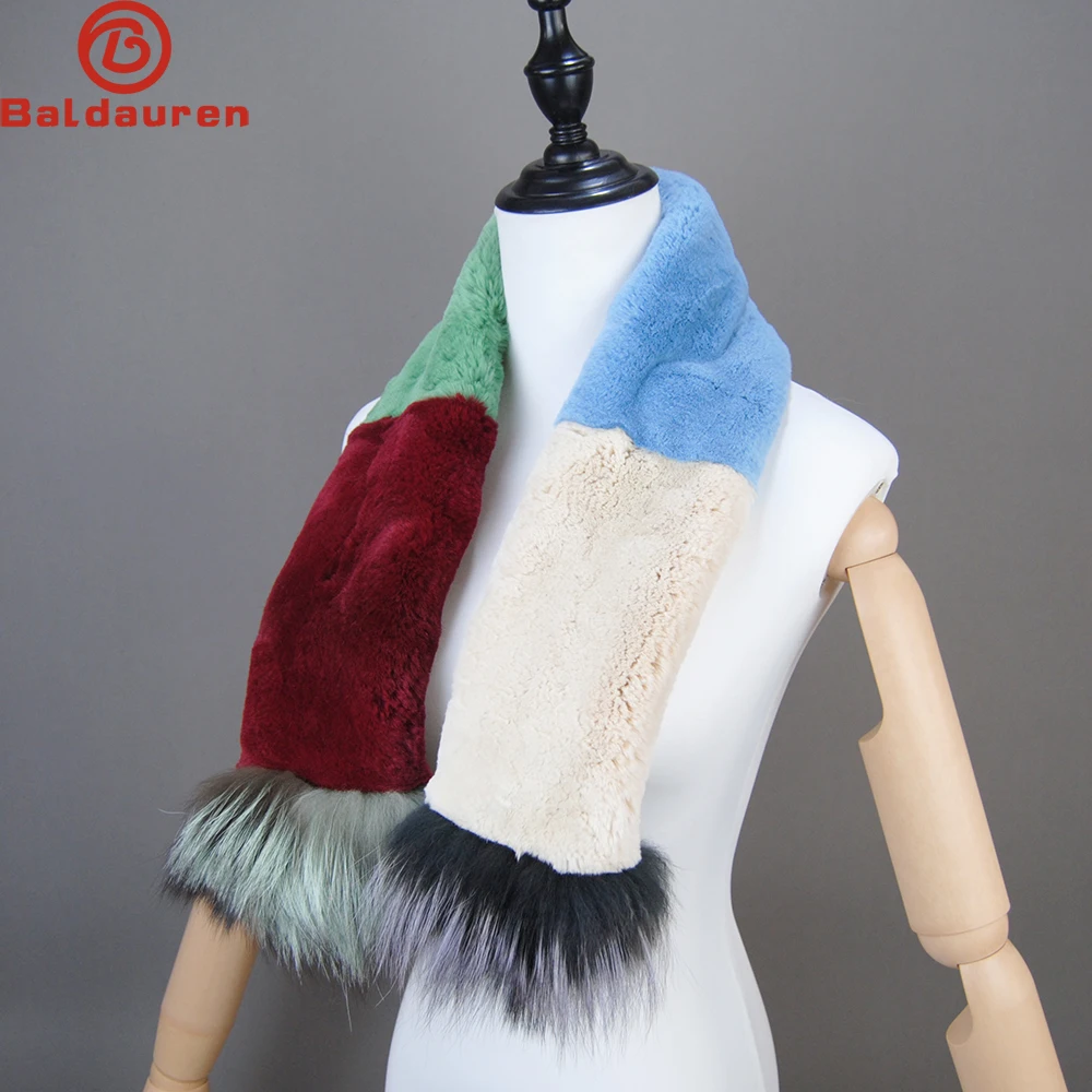 

2024 Winter Women Genuine Knitted Fox Fur Scarf Real Rex Rabbit Fur Collar Warm Neck Natural colorful Rex Rabbit Fur Scarves