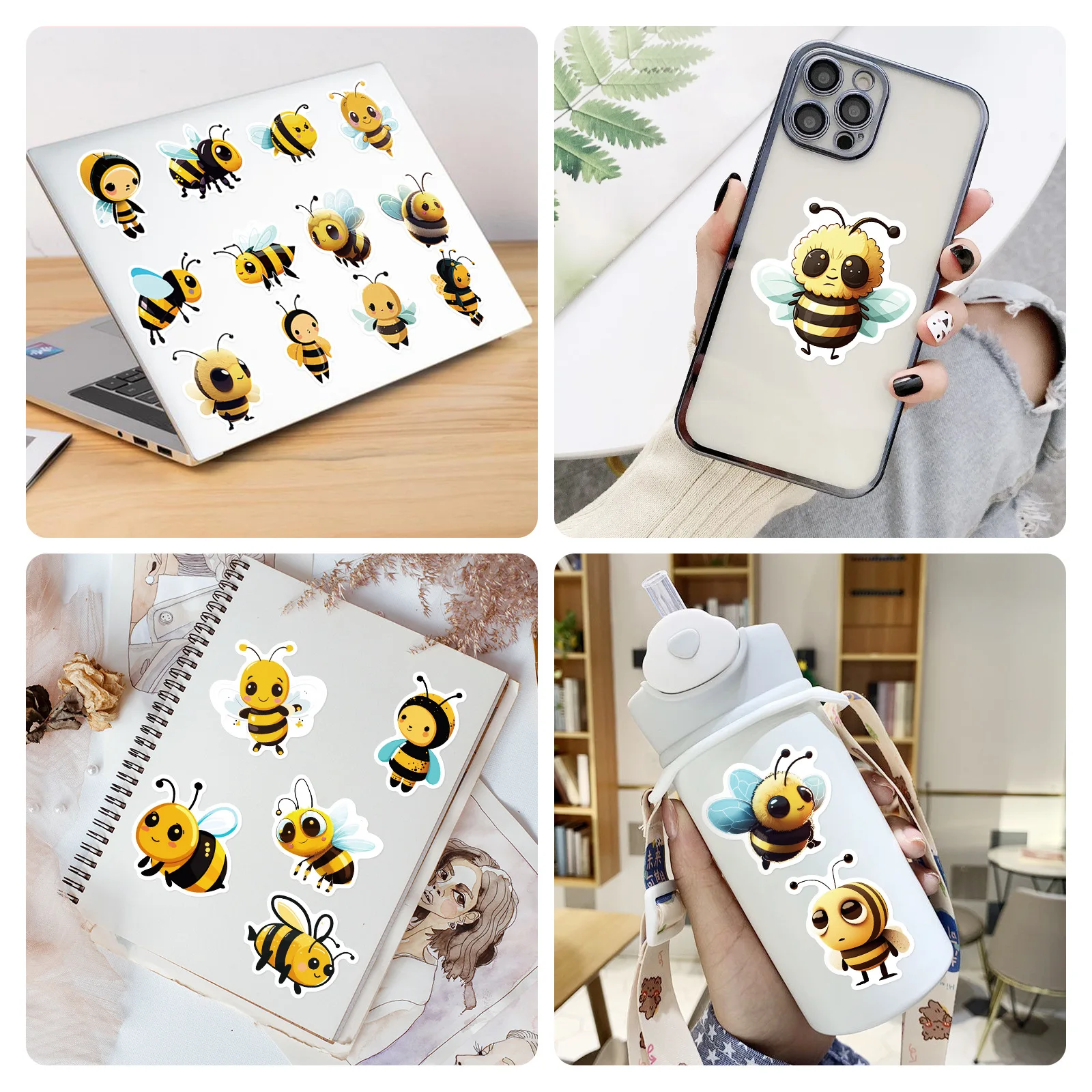 10/25/50pcs Cartoon Bee Festival Stickers for DIY Kindergarten Phone Laptop Guitar Helmet Travel Luggage Skateboard Kids DIY