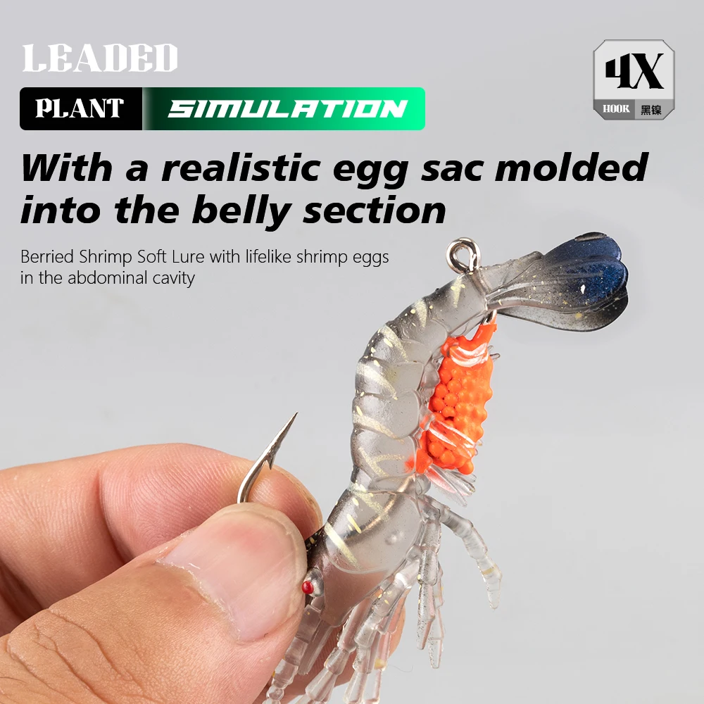 2PCS 9cm 6.8g Weighted Jig Head Shrimp Soft Lure Unique Egg Belly Artificial Prawn Bait For Bass Trout Freshwater Saltwater Fish