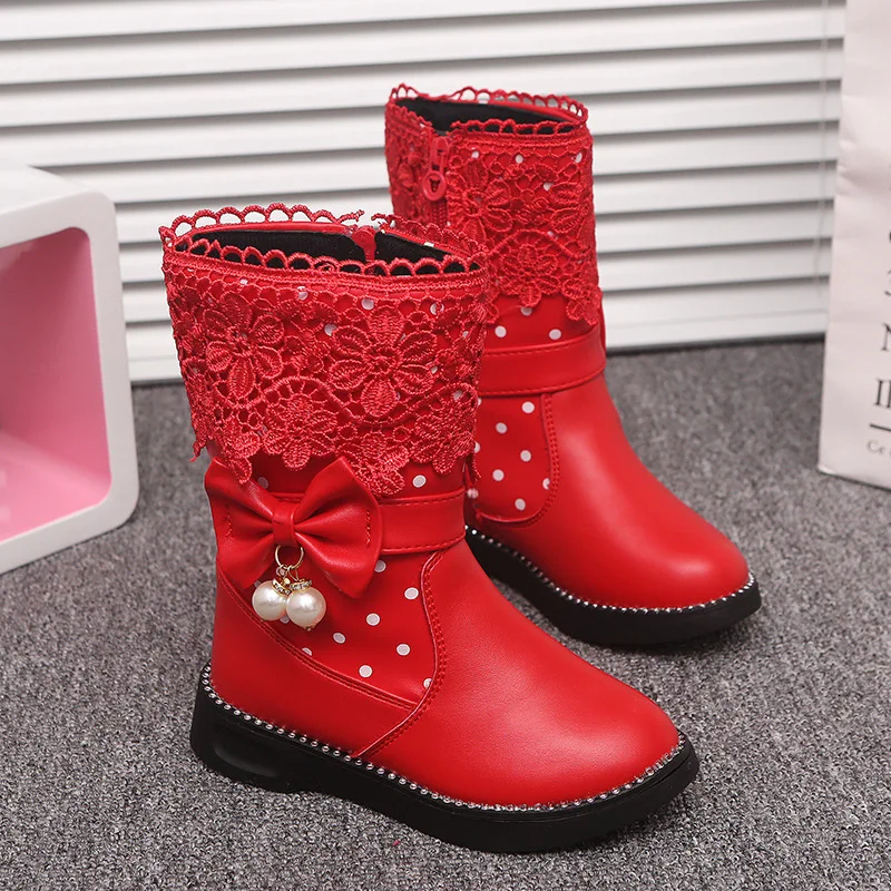 

Girls' boots winter new girls' high boot bow cotton boot anti slip girl snow boots comfortable children's boots warm girl shoes