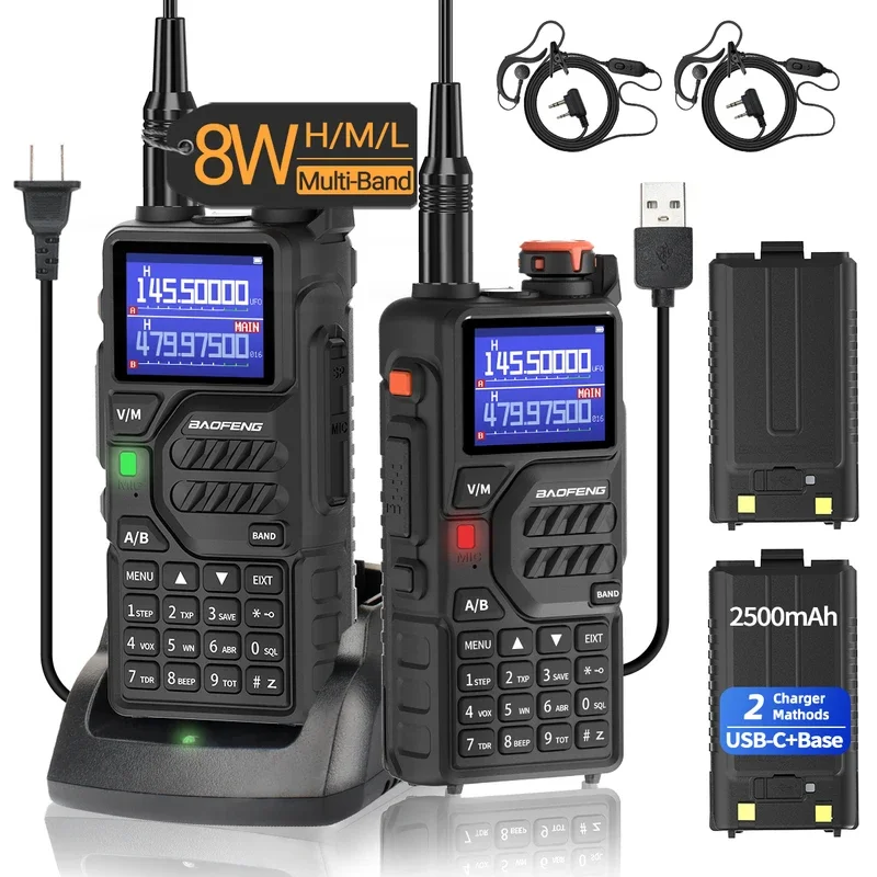 Baofeng UV-K5 PLUS Walkie Talkie Multi Band 8W Wireless Copy Frequency 999Channels NOAA FM Type-C Long Range Two Way Ham Radio