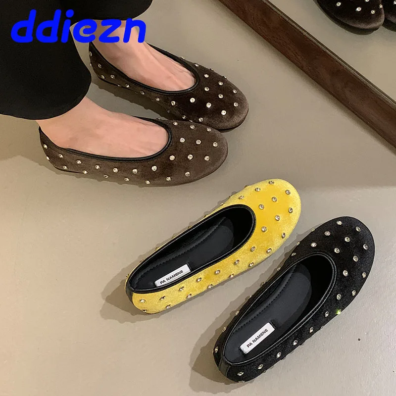 Fashion Crystal Luxury Female Shallow Footwear Slides Women Ballet Flats Dance Shoes Rhinestones Silk Ladies Flats With Shoes