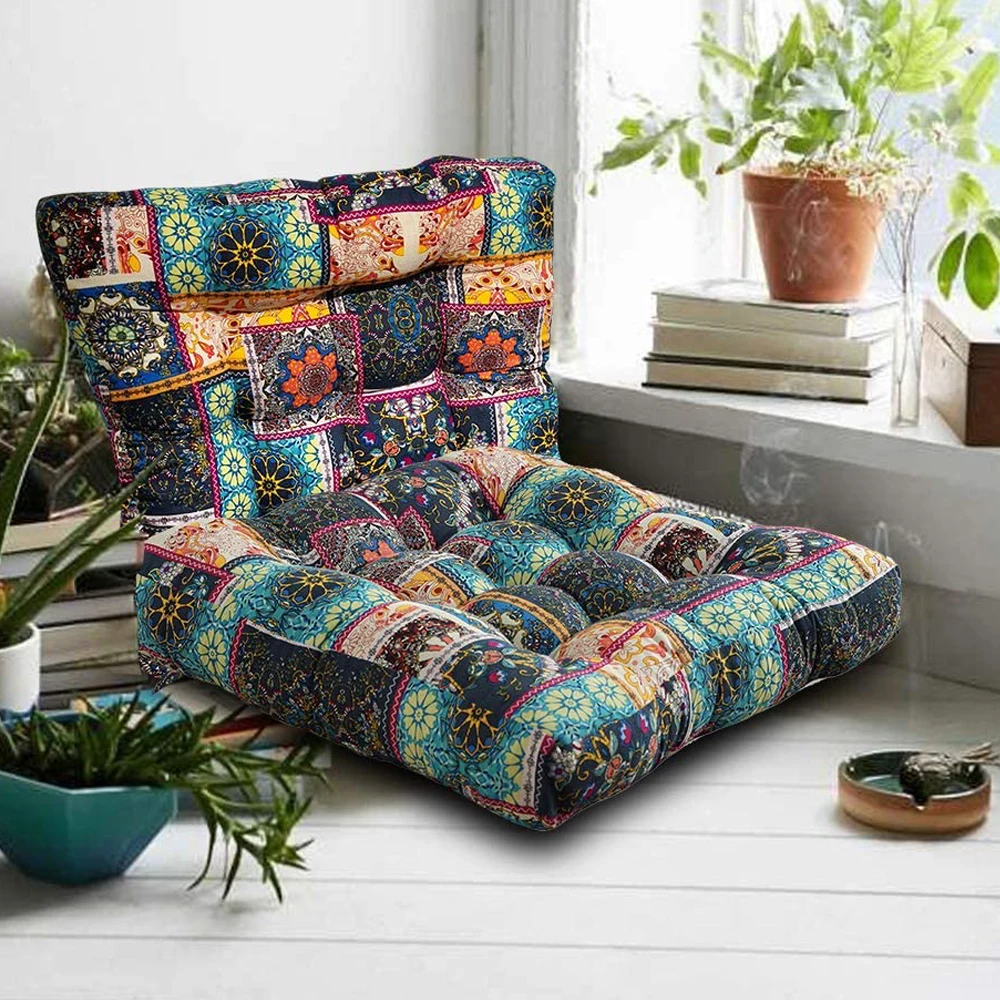 

Bohemian Printed Cushion Datura Floor Pillow Square Meditation Yoga Cushion Living Room Sofa Decorative Pillow Garden Restaurant