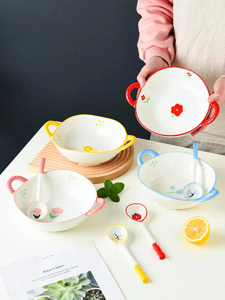 

Seabed Cerc Soup Bowl with Long Handle And Double Ears Creative Home Use Instant Noodles Snail Soup Seood Stew Pot Set