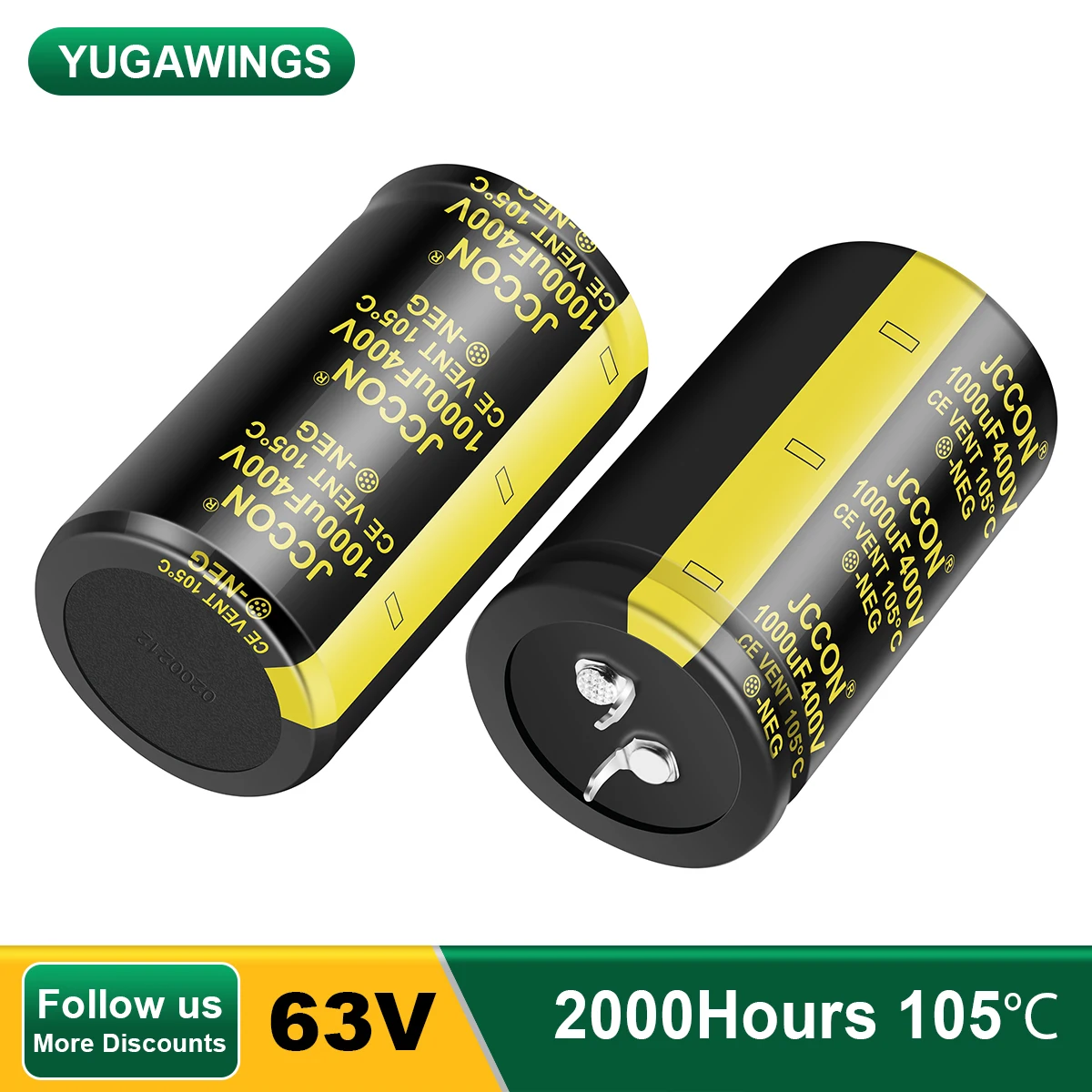 2Pcs 63V Capacitor Amplifier Electrolytic Capacitor 2000Hours 105 ℃ For Filter/Audio/Air Conditioner/HiFi/Power Capacitance