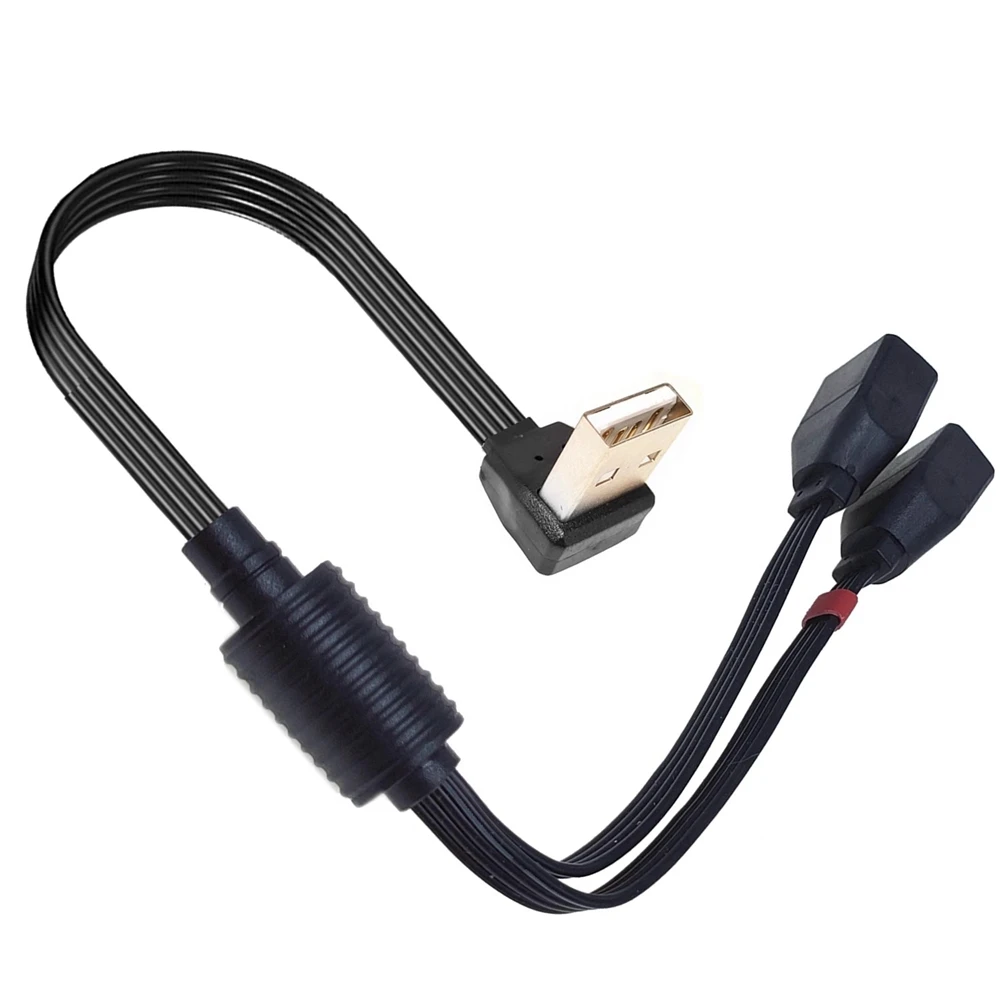 Car Mounted Computer Elbow USB One Drag Two Data Charging Cable 90° Angle USB One Split Two Female Extension Cable