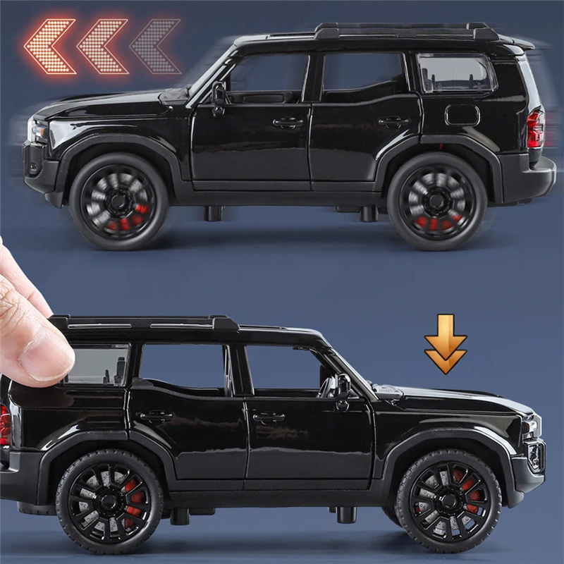 1/32 Toyota 2024 PRADO Land Cruiser SUV Alloy Car Model Diecast Metal Off-road Vehicles Car Model Sound Light Childrens Toy Gift