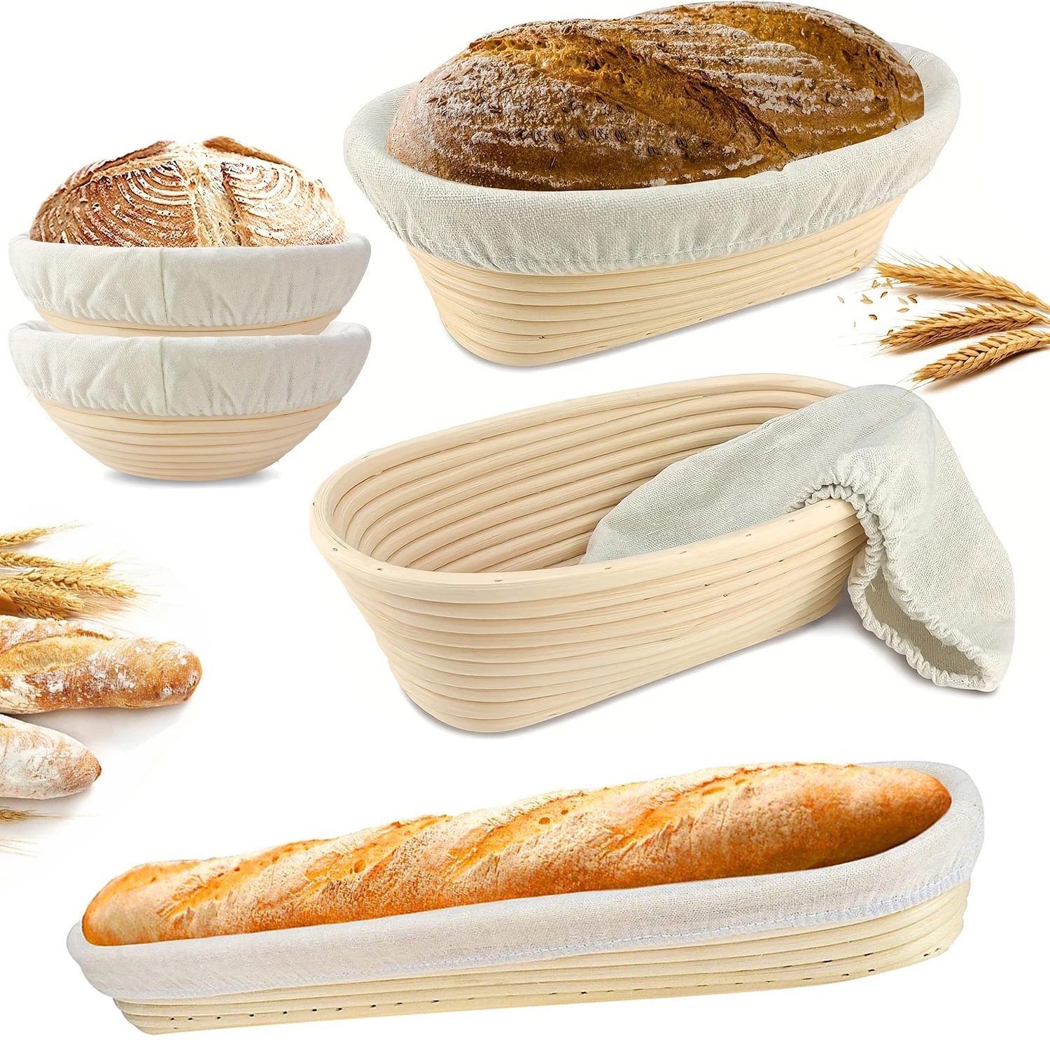 Rattan Bread Proofing Basket Natural Oval Rattan Wicker Dough Fermentation Bread Fermentation Basket With Linen Lining Fabric