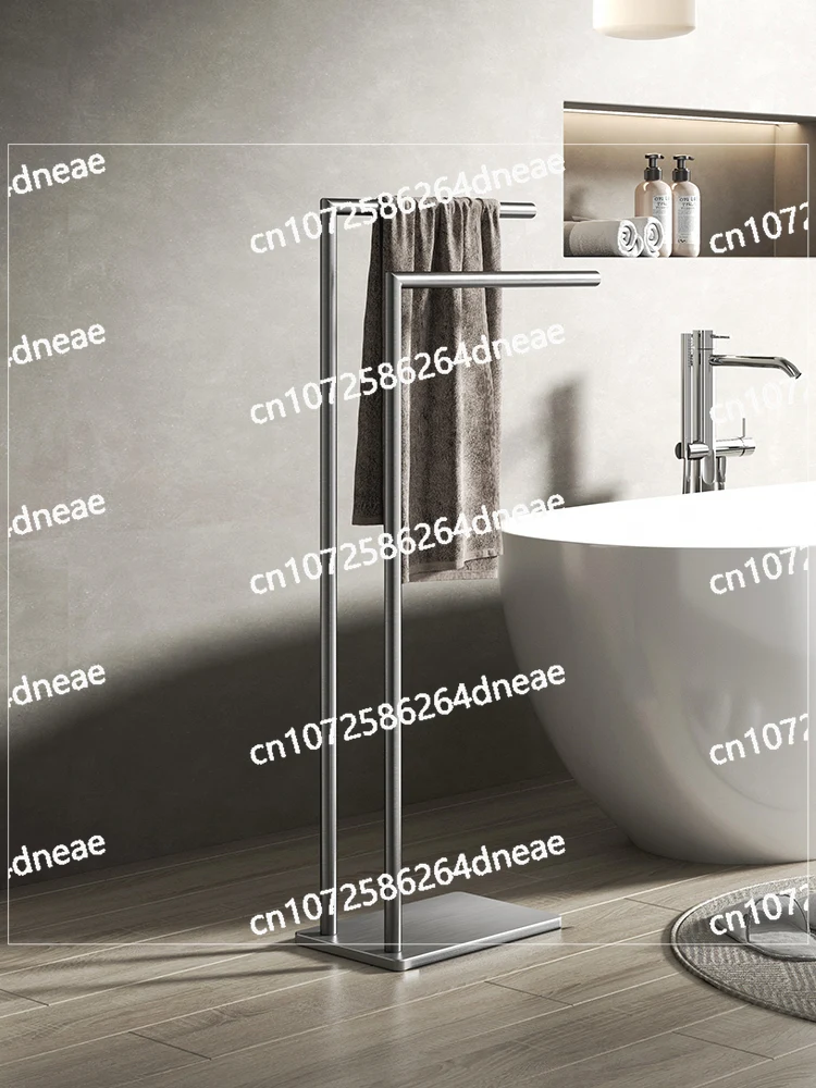 

Elevated gun gray 304 stainless steel floor towel rack, bathtub storage rack, bathroom towel rod, double pole hotel and homestay