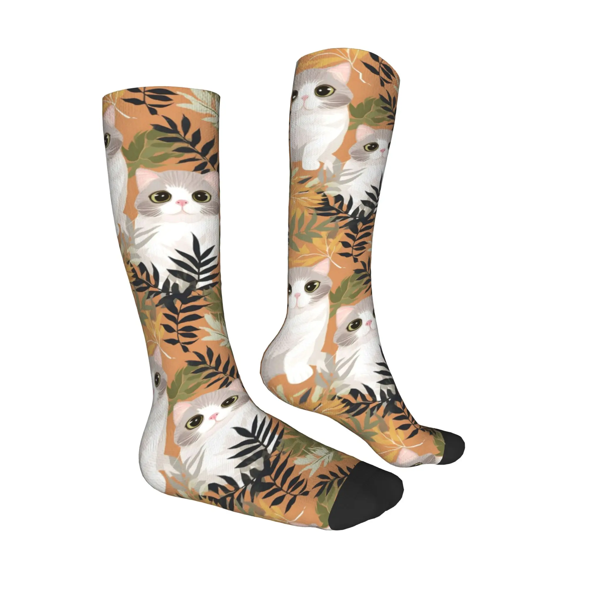 All Seasons Crew Stockings Gray Ginger And Siamese Kittens Cats Socks Casual Hip Hop Long Socks Accessories for Men Women Gifts