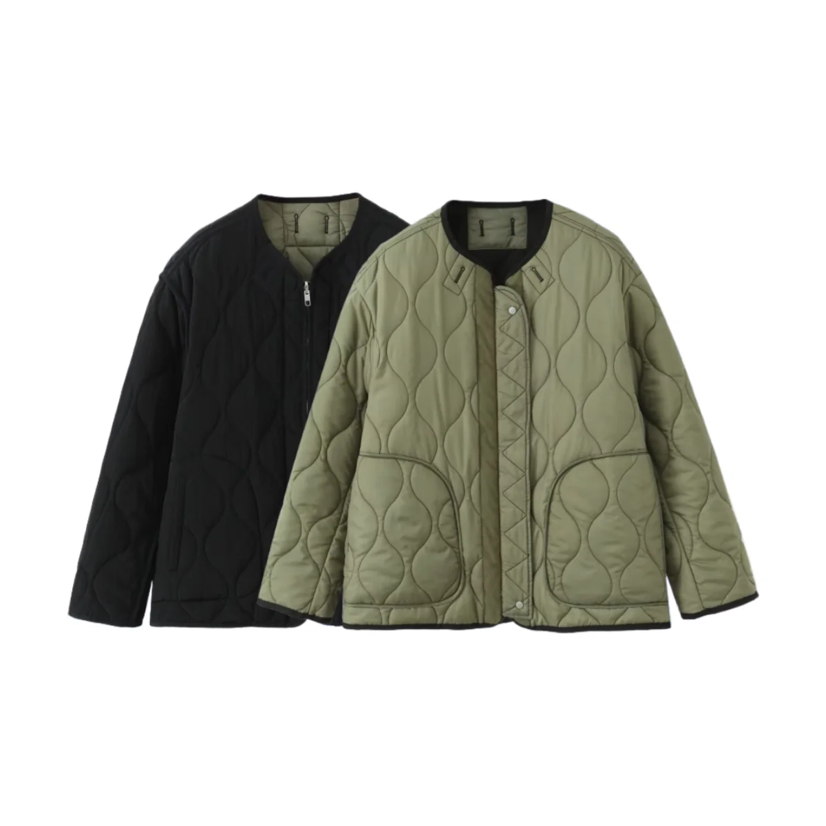 

Осень-зима 2021, новая женская одежда, повседневная простая свободная двусторонняя хлопковая куртка с круглым вырезом и длинными рукавами