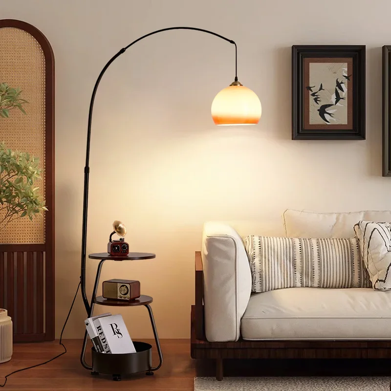 Living room floor lamp, high-end antique solid wood sofa next to study tea machine vertical desk