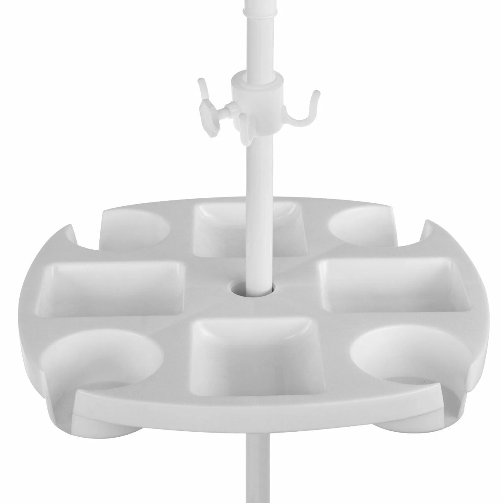 Plastic Beach Umbrella Table Tray with Hanging Hook for Beach Patio Garden White, Totally 4 Cup Holder, 4 Snack Compartments