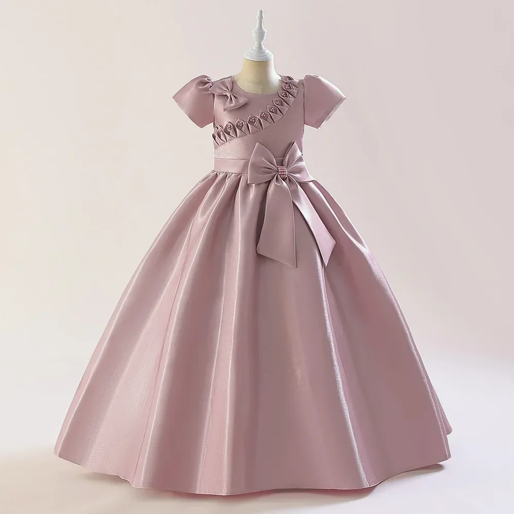 Girls Party Dresses 4 Colors 120cm-170cm Children Dress Satin Long Skirt Piano Show Wedding Birthday Ball Gown