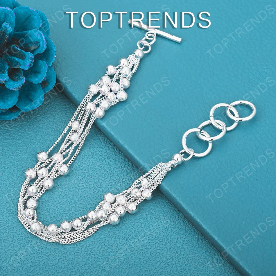 

Popular 925 Sterling Silver Frosted Beaded Chain Bracelet For Men Lady Grace Jewelry Birthday Anniversary Party Gift Accessories