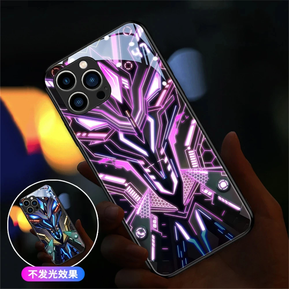 

Battle Plate Design LED Light Luminous Phone Case For iPhone 15 14 13 12 11 Pro Max X XR XS 6 7 8 Plus SE2020 Glitter Cover