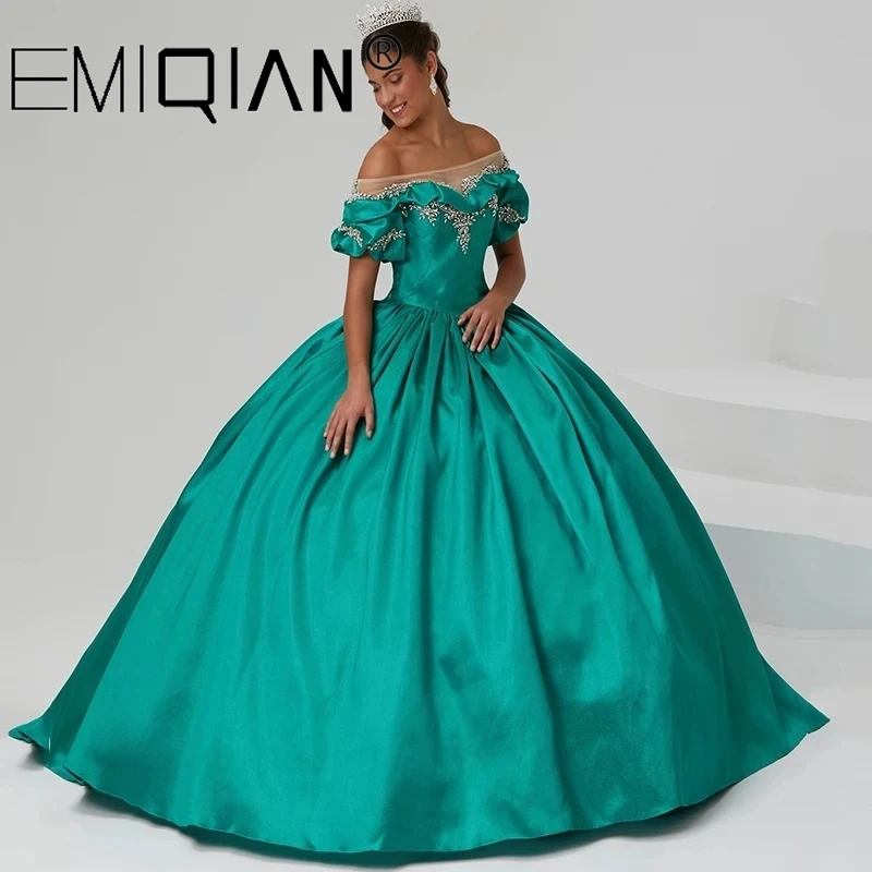 Kralen Vestidos De 15 Años Off The Shoulder Quinceanera Jurken Lange Prom Quinceañeras Verjaardag Kristallen Boljurk