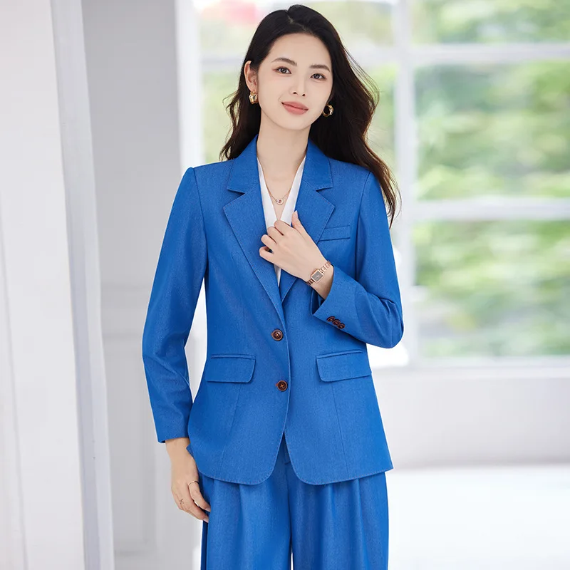 Blue Blazer Women Spring Autumn New Professional Formal Fashion Casual Elegant Small Suit Workwear