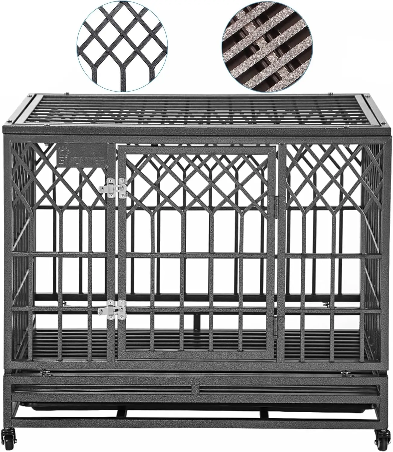 

SMONTER Heavy Duty Dog Cage for Large Dog Strong Metal Kennel and Crate Pet Playpen with Three Doors, Four Wheels,38 Inch,Y Shap