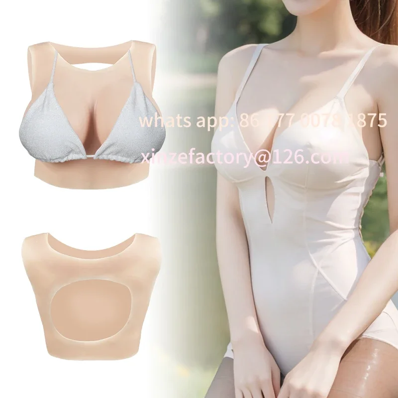 Customizable Silicone Fake Boobs Hollow Back Breast Forms Chest Enhancer for Crossdressing Transgender Anime