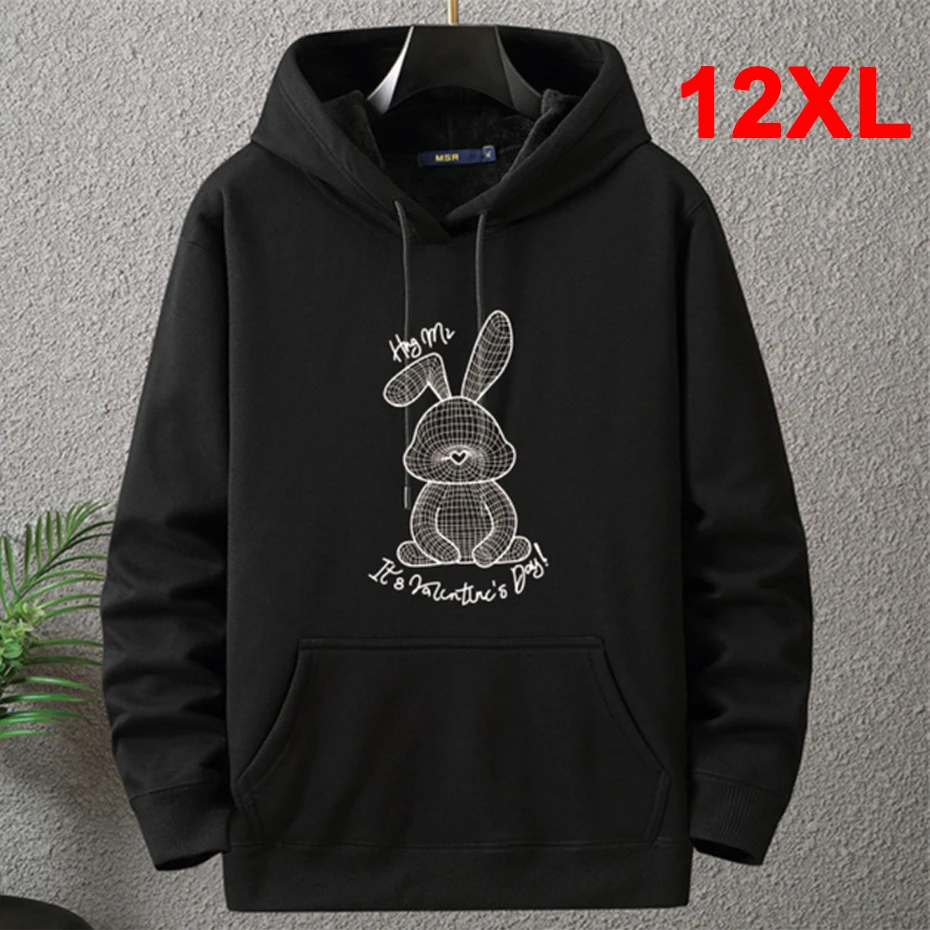 

Plus Size 10XL 12XL Hoodies Men Autumn Winter Thick Fleece Hoodie Male Rabbit Print Hooded Pullover Big Size 12XL Loose Hoodies