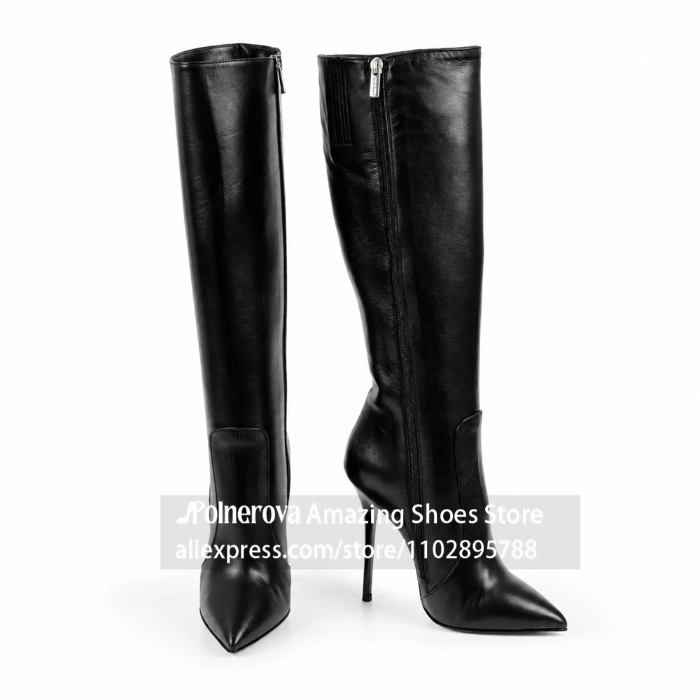 16cm Seitenreißverschluss Spitze Kniestiefel Sexy Stil Glattes Leder High-Heel-Stiefel Maßgefertigter Lackierter Absatz Stiletto Kniestiefel