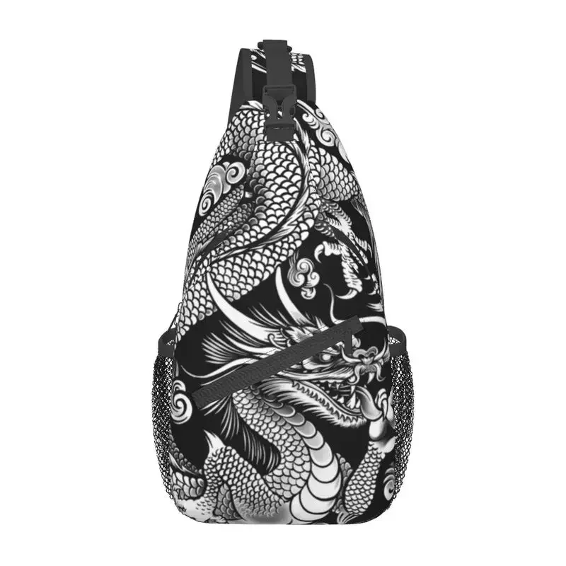 Fashion Chinese Dragon Asian Style Sling Crossbody Backpack Men Tradition Mythology Tattoo Art Shoulder Chest Bag for Traveling