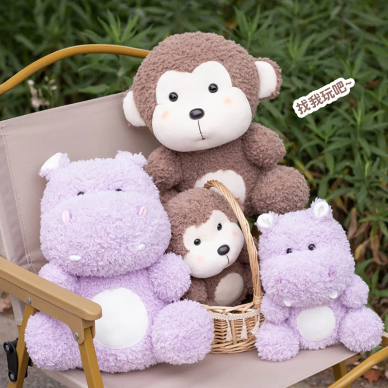 

Fantastic Sitting Animal Soft Purple Hippo Brown Monkey Appeasing Plushie Zoo Animal Present