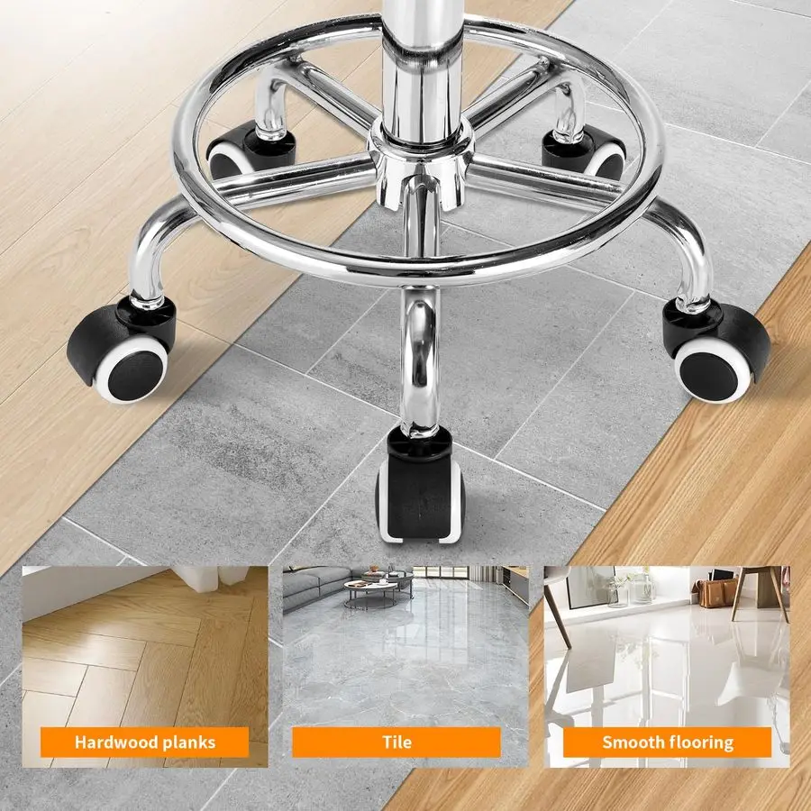 เก้าอี้สตูลหนัง PU ทรงกลม เบาะนั่งบุนุ่มพิเศษ พร้อมล้อเลื่อนและที่วางเท้า รับน้ำหนักได้ 300 ปอนด์ ปรับความสูงได้