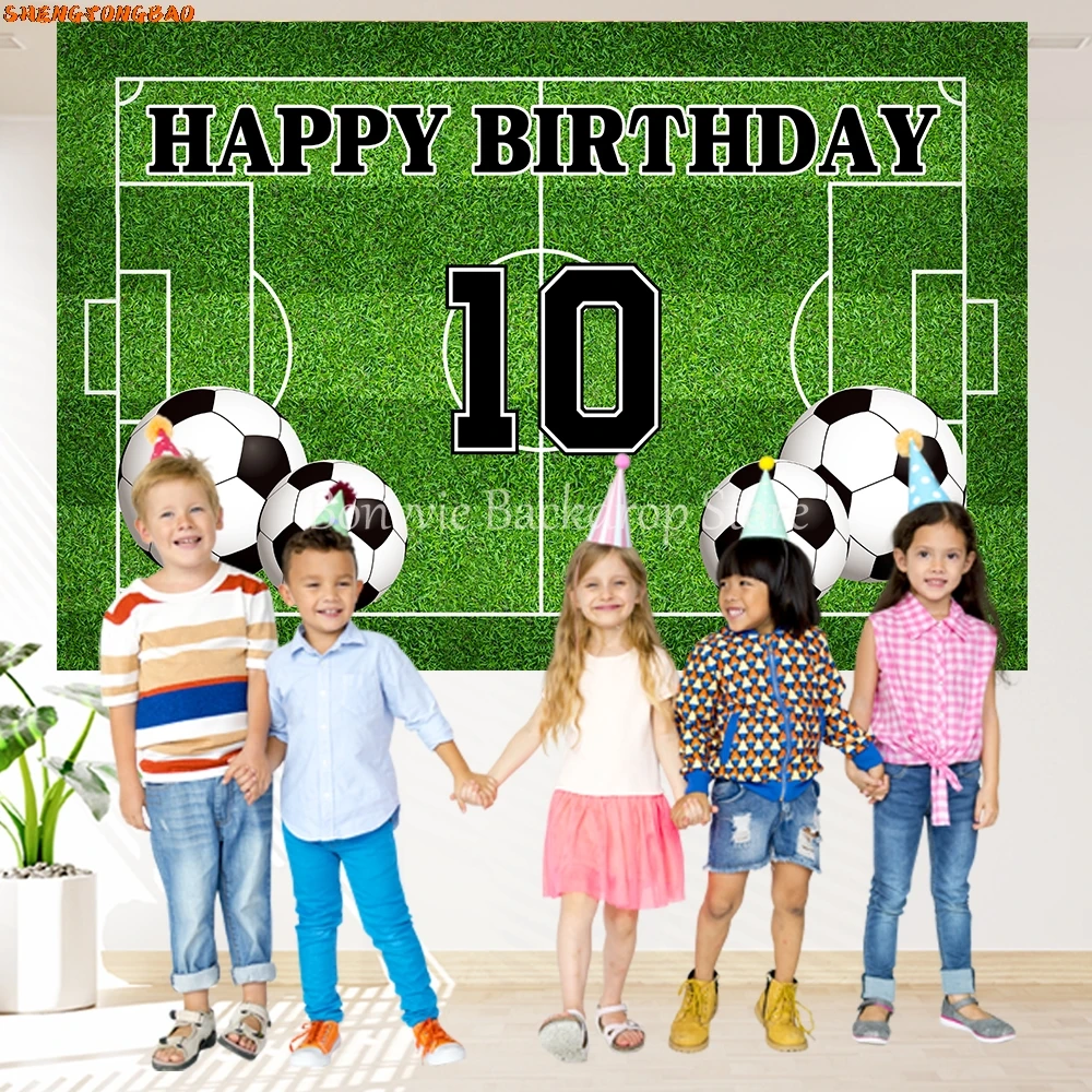 كرة القدم حفلة عيد ميلاد خلفية تخصيص اسم كابينة تصوير خلفية الصبي عيد ميلاد ملعب كرة القدم الرياضة ملصق استحمام الطفل راية