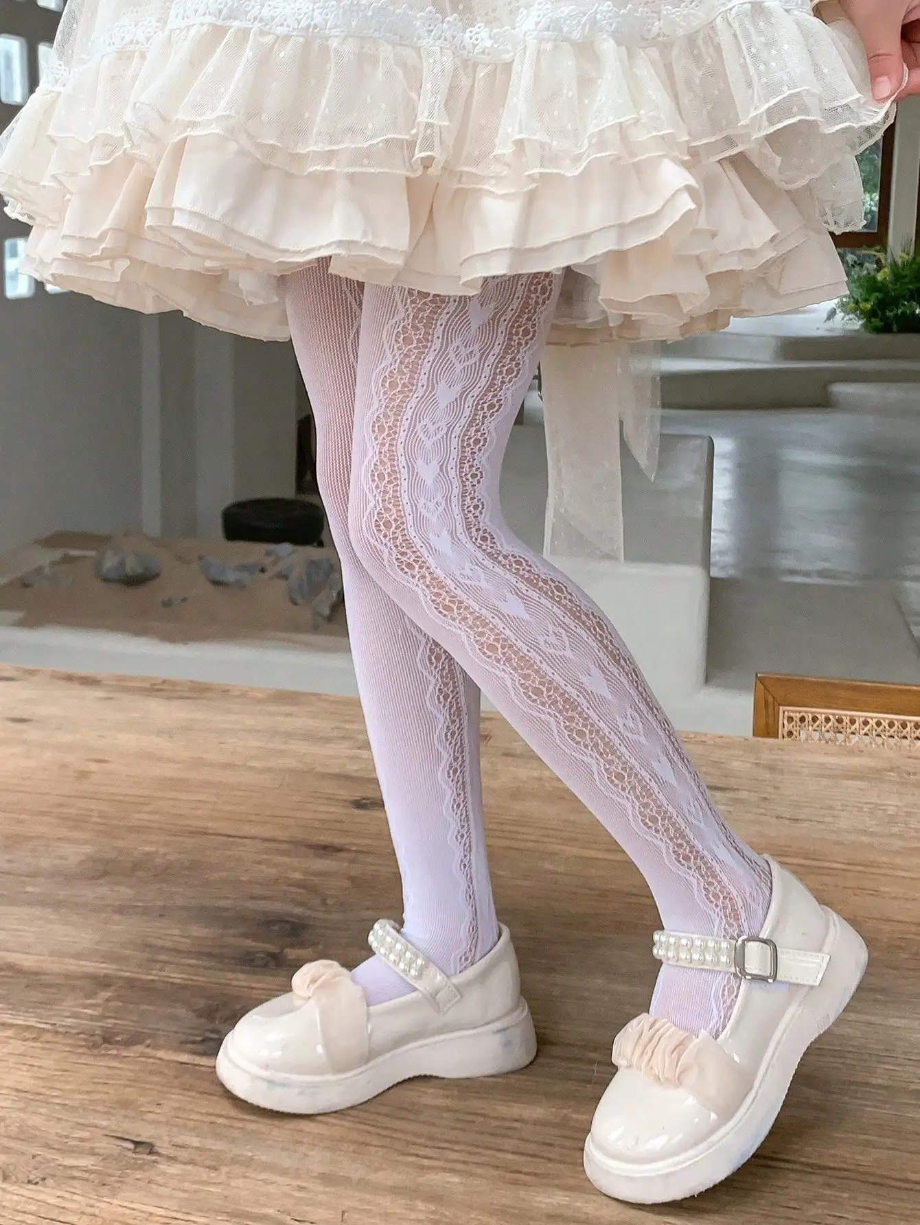 2 Stück Kinder Mädchen Herz-Netz-Spitzenstrumpfhosen Nylon-Spandex Atmungsaktive Strumpfhosen für 1-12 Jahre Kleinkinder Sommer Prinzessinnen-Socken – Detail 4