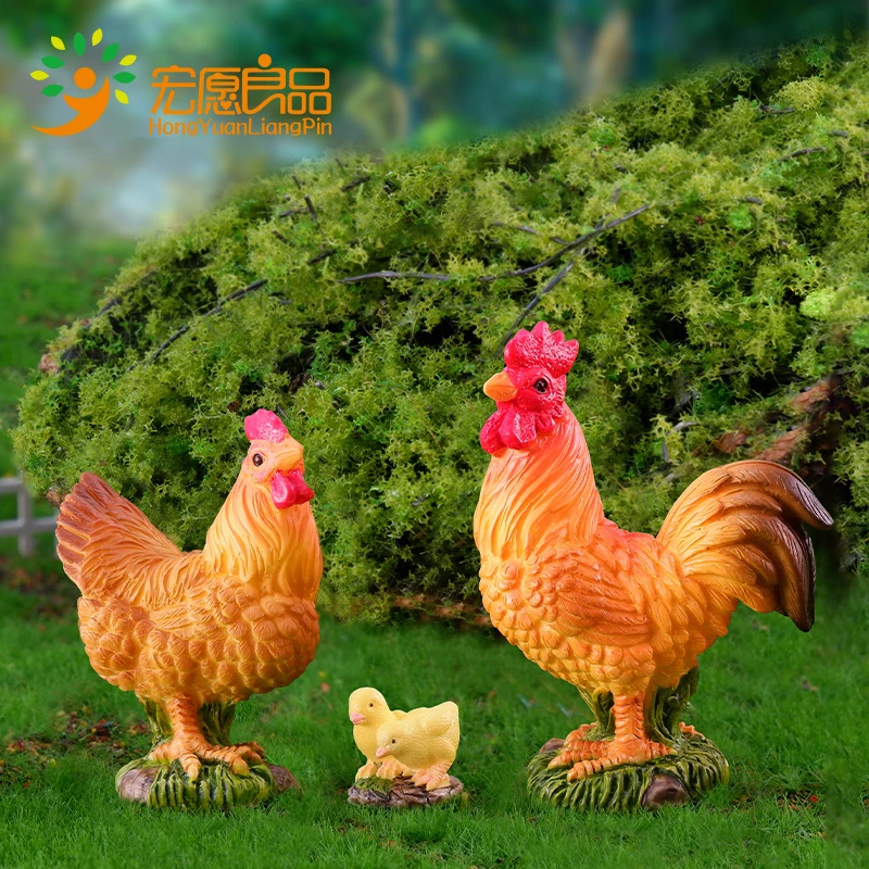 Rooster Chicken Figurines Farm Animal Model Home Decor Miniature Fairy Garden DIY Landscaping Cartoon Hen Chick Accessories