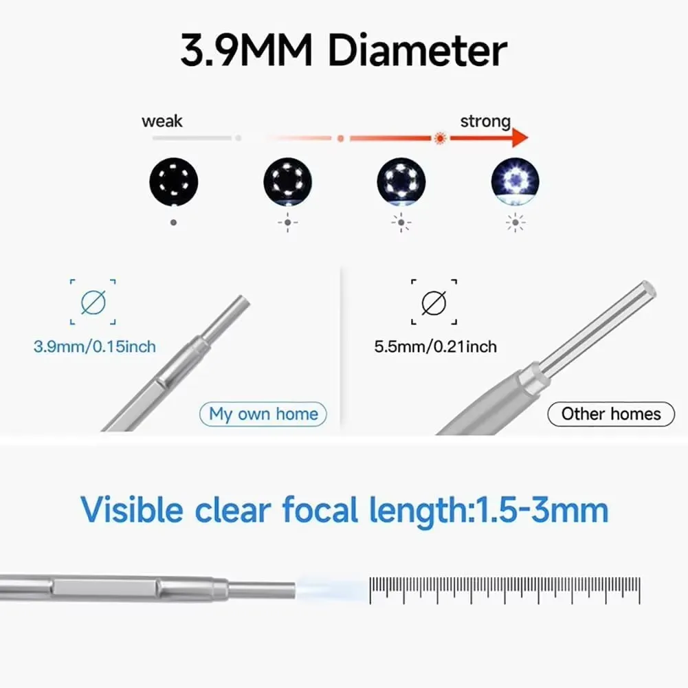 Kanoscope numérique de portée d'oreille HD, outil de retrait d'avertissement d'oreille, inspection d'oreille à domicile, 6 LED, 3.9 pouces, 4.5 P, 1080mm