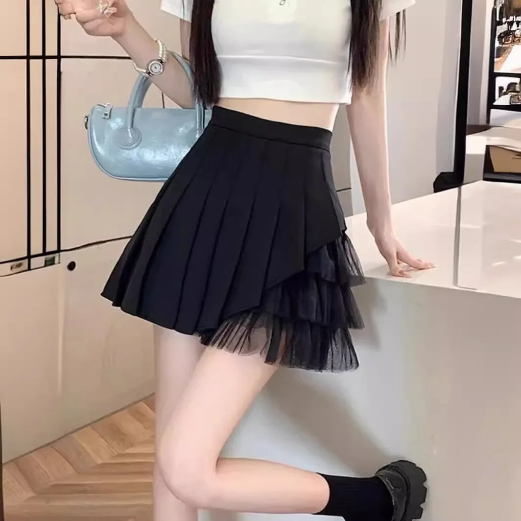 Women's Mini Dress Slimming Pleated Skirt Petite A- line Mesh Niche Drawers Ladies Fashionable Spring Autumn 2023