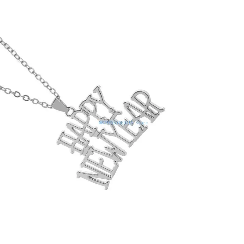 C1FE Hollow Happy New Year Pendant Necklace Earrings Sweet Cool Collar Necklace