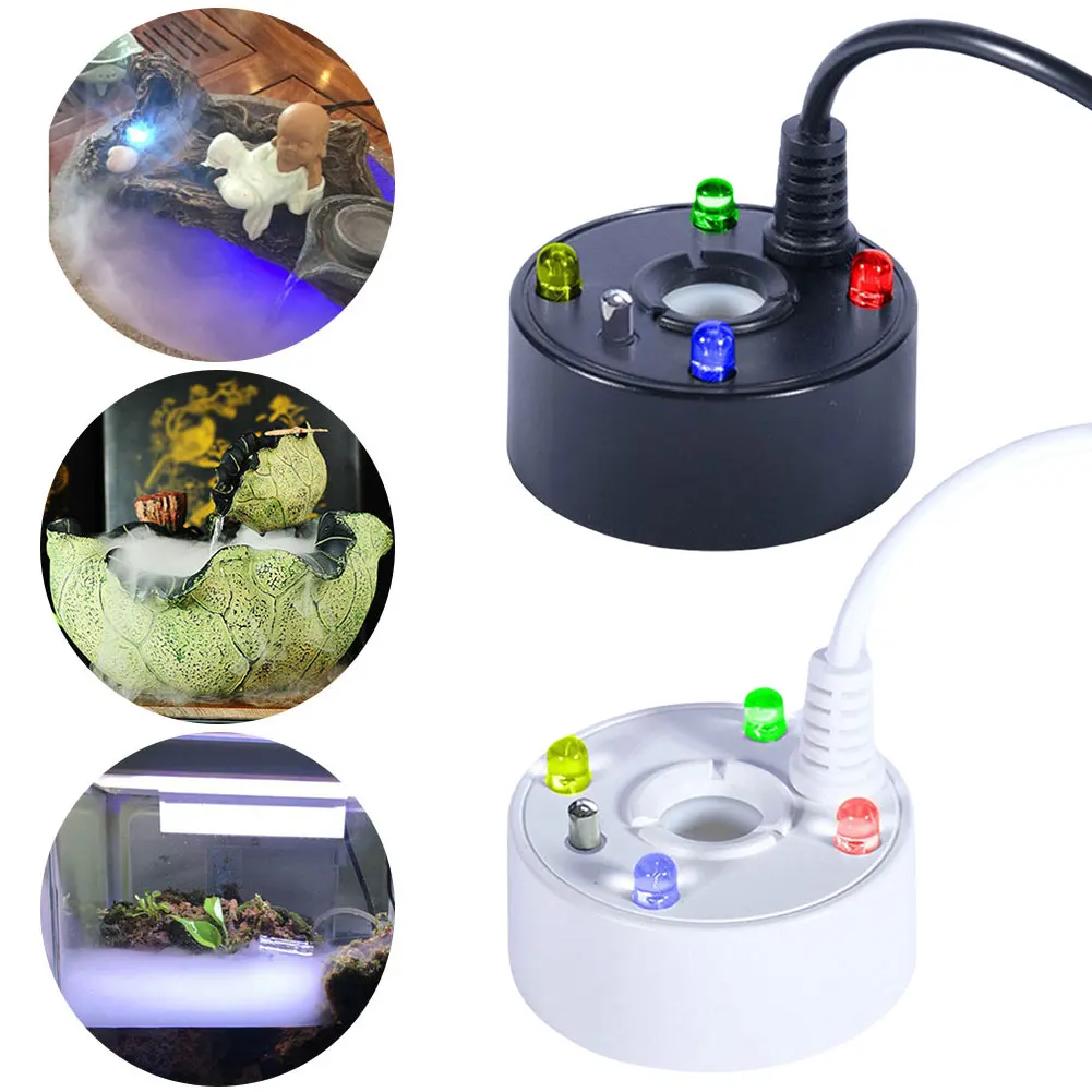 USB Mist Maker With 4 LED Colorful Lights Fogger Water Fountain Pond Fog Machine Atomizer for Fish Tanks Rockery Decoration