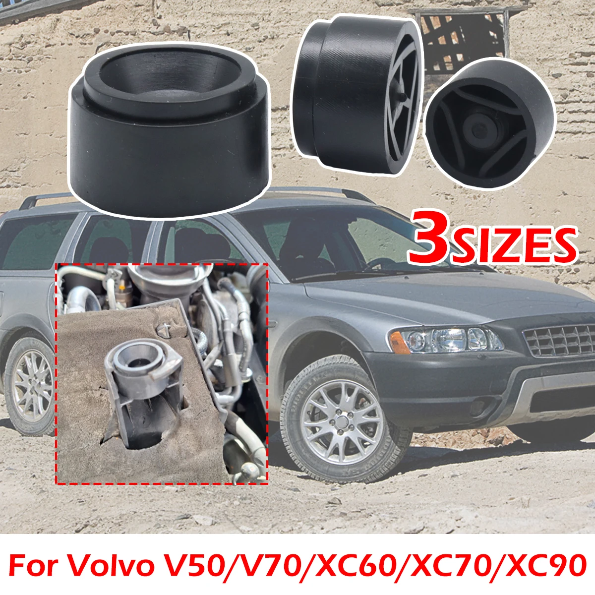 

3Size Engine Rubber Mounting Bush For Volvo xc90 XC70 Protective Under Guard Plate Clip Grommet Support Bungs Black Car Parts