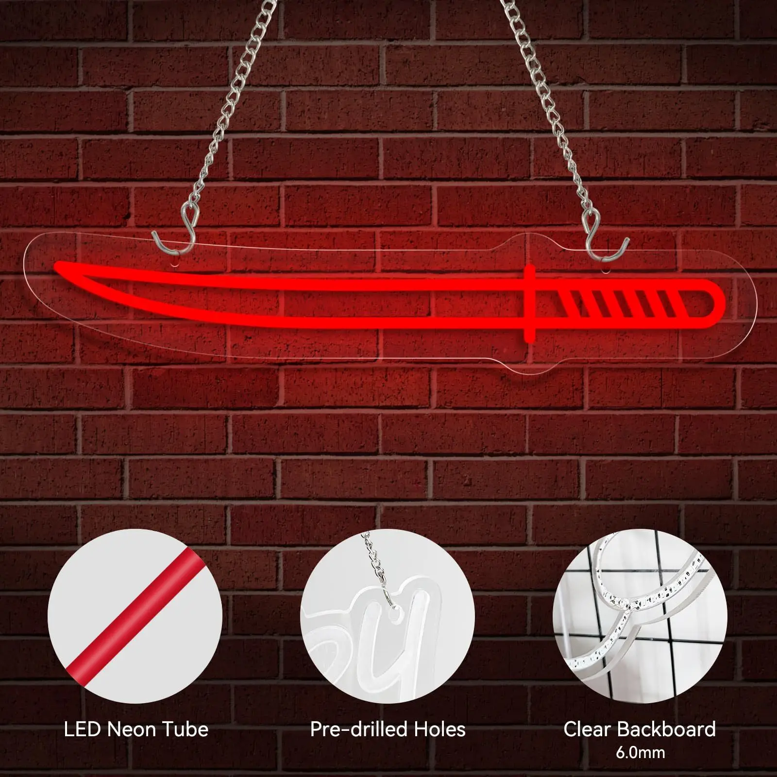 Japanese samurai sword LED neon, USB powered dimmable, study for martial arts enthusiasts, game room, men's cave wall art