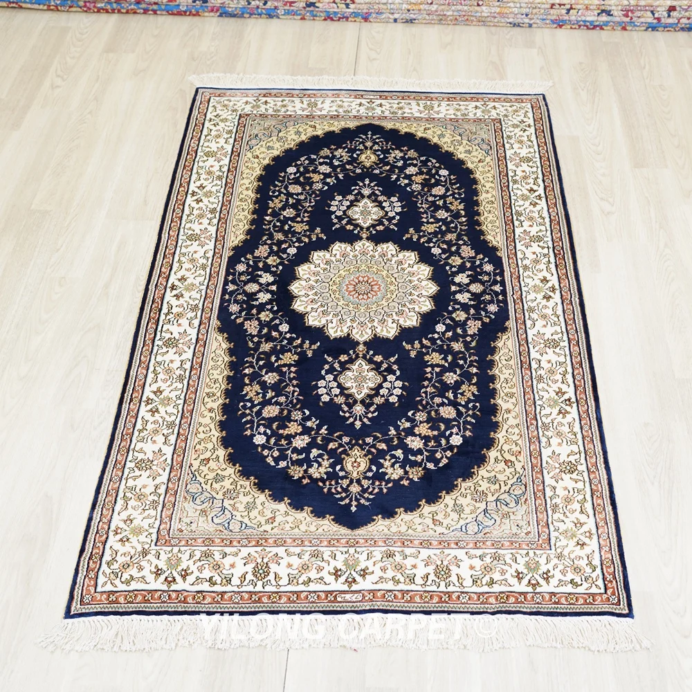 91x152cm Oriental Kashmiri Handmade Carpets Exquisite Hand Knotted Area Silk Rugs (HF224B)