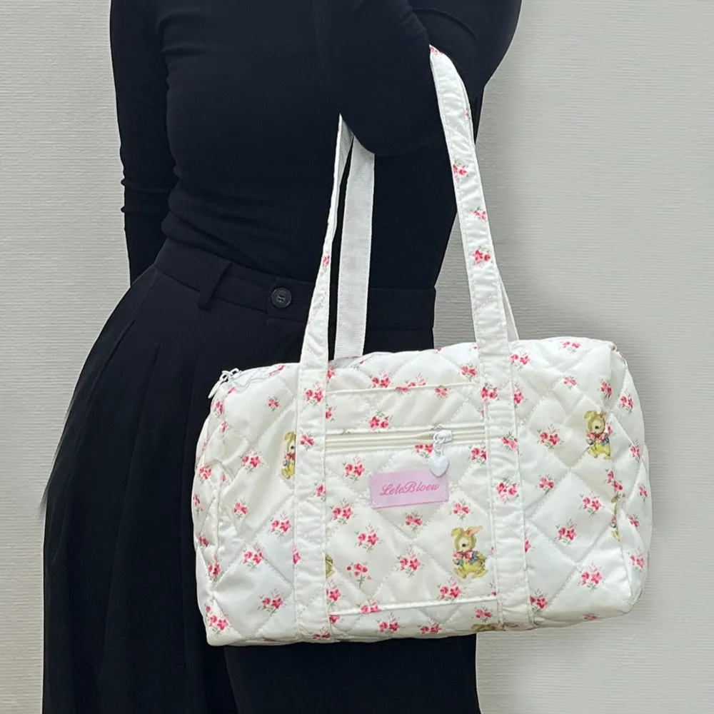 Korean Style Stroller Organizer Bags Multi-pocket Flower Baby Diaper Organizer Portable Baby Care Storage Single Shoulder Bag