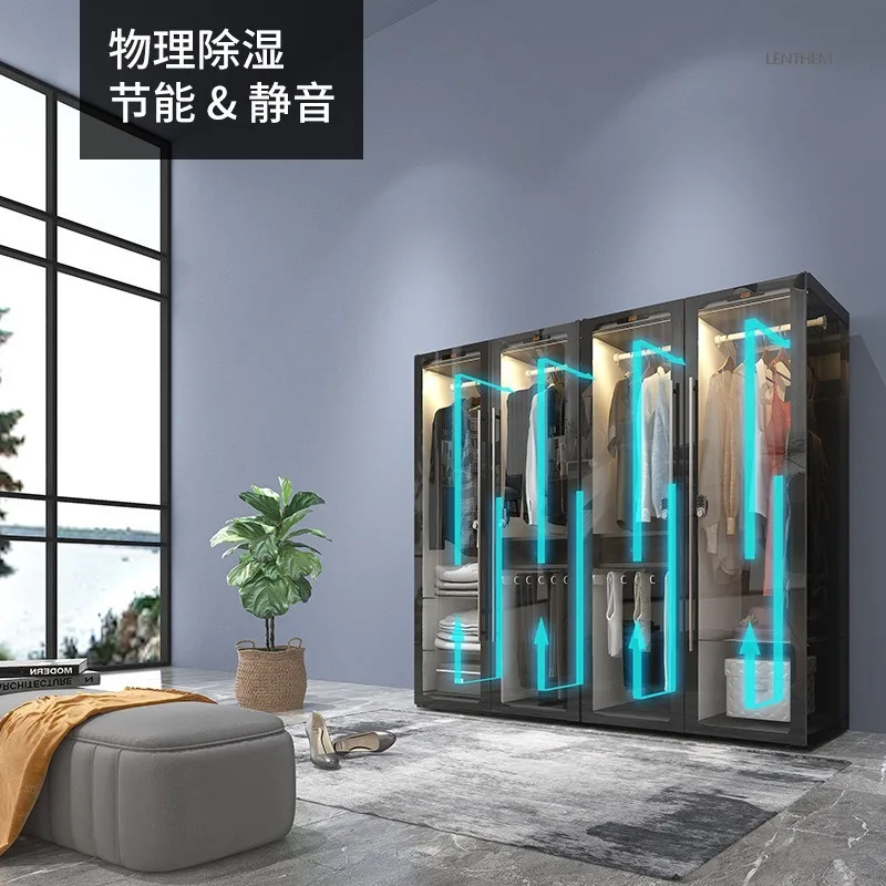 Metal moisture-proof wardrobe, European and American multi-functional wardrobe glass, four-door combination bedroom wardrobe