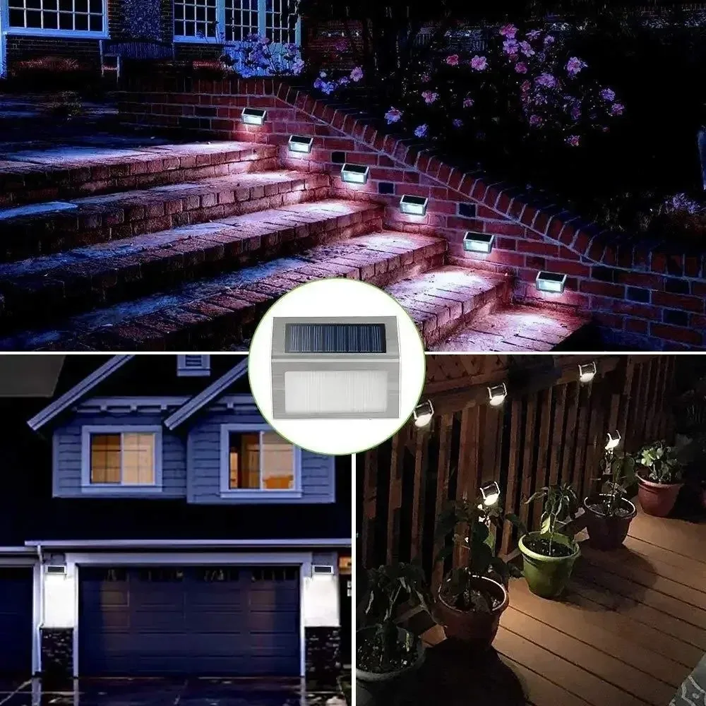 Stainless Steel 3LED Step Light Waterproof Warm Light Solar Fence Lights Easy Installation Deck Lights