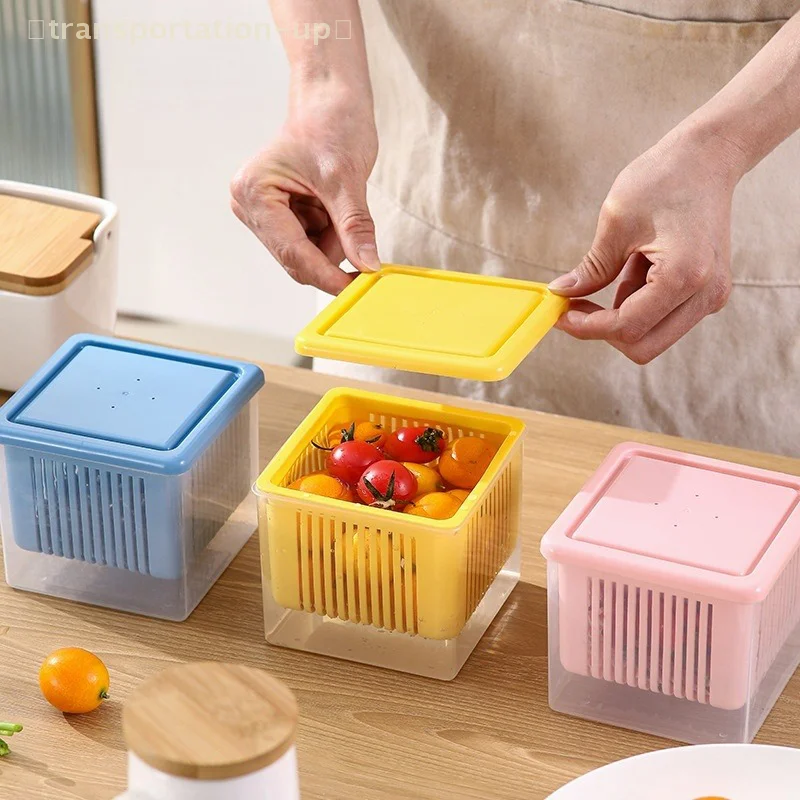

Double-layer Refrigerator Storage Box Ginger Scallion Onion Containers Sealed Fruits Vegetables Drain Crisper Kitchen Supplies