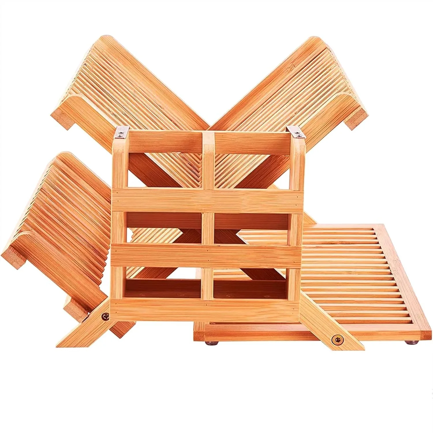 

Foldable Bamboo Dish Rack, 3-Tier Wooden Dish Drainer with Utensil Holder for Kitchen Countertop, Large Space-Saving Drying Rack