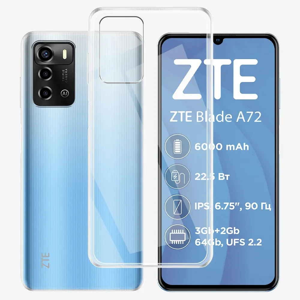 Funda de silicona transparente para ZTE Blade A72, carcasa de TPU suave de 6,75 pulgadas para ZTE Blade A72 4G, Funda para ZTE Blade A72 4G