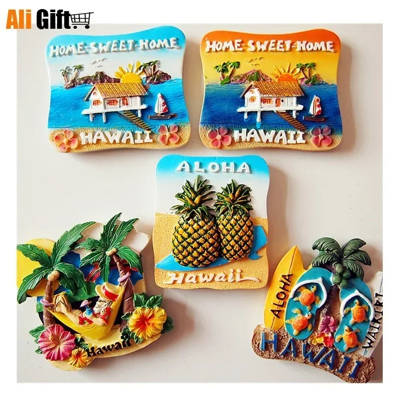 3D Hawaii Beach Sunrise View Resin Magnetic Refrigerator Magnet, Travel Souvenir, Kitchen, Home Decoration, Fridge Sticker