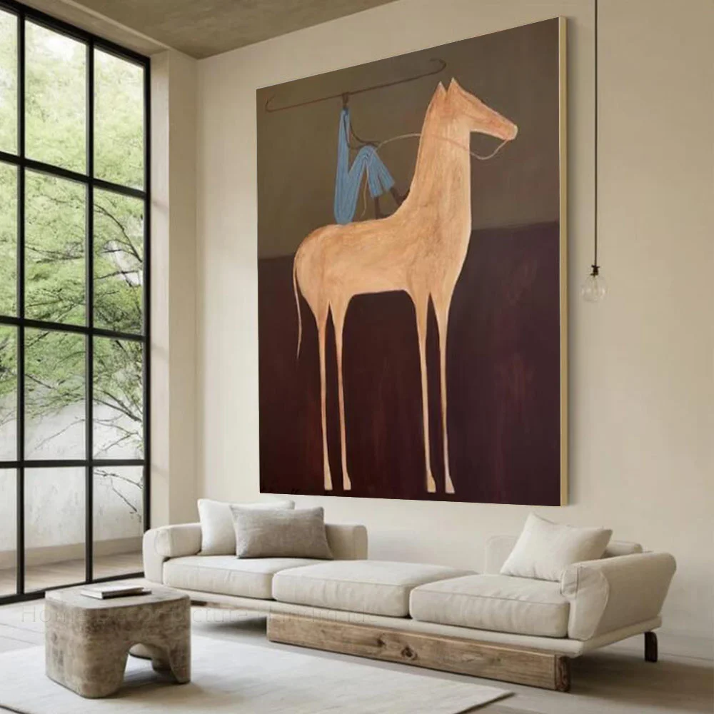 Mhemyo Large Original Abstract Expressionism Hand Painted Oil Painting on Canvas for Man on Brown Horse Mura Living Room Decor