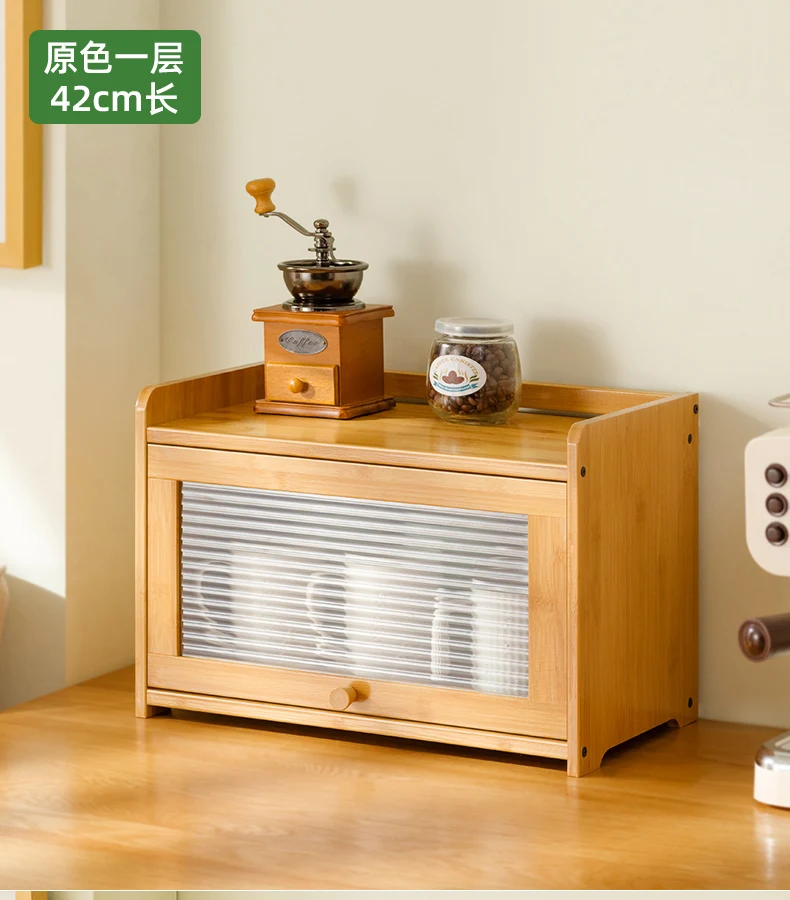 Natural Bamboo Storage Cabinets Dustproof Acrylic Doors Cup Holder Tea Set Display Kitchen Organizer Dining Room